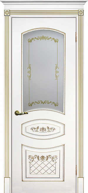 Межкомнатная дверь эмаль Смальта 5 Белая Золото стекло