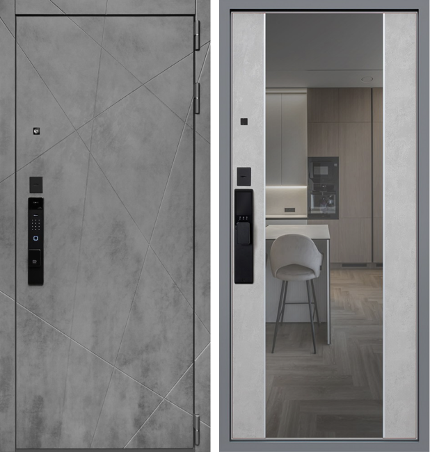 Входная дверь Лира с зеркалом с биометрическим замком К06