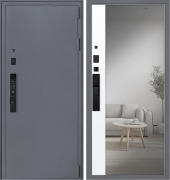 Входная дверь Беркут Белый матовый зеркало с биометрическим замком К06