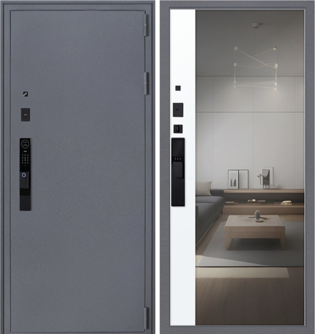 Входная дверь Беркут Белый матовый зеркало с биометрическим замком Y12