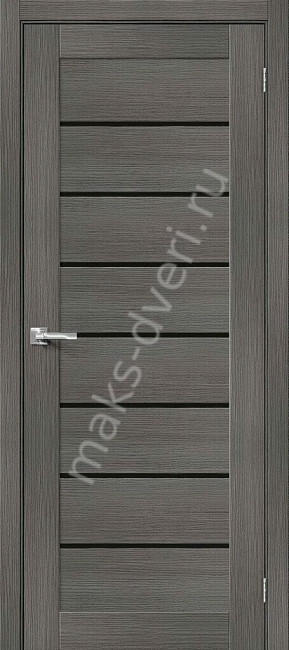 Межкомнатная дверь Эко Шпон Браво-22 Grey Melinga с черным стеклом