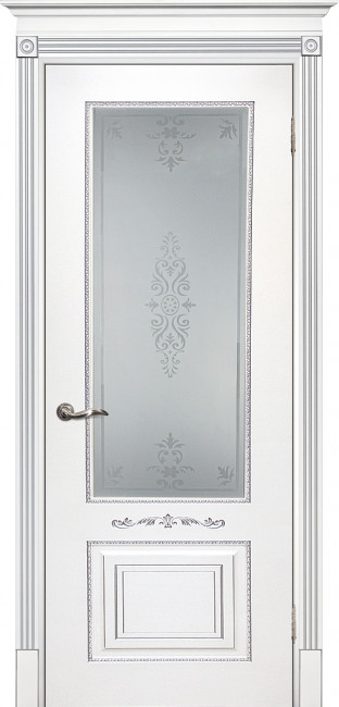 Межкомнатная дверь эмаль Смальта 4 Белая Серебро стекло