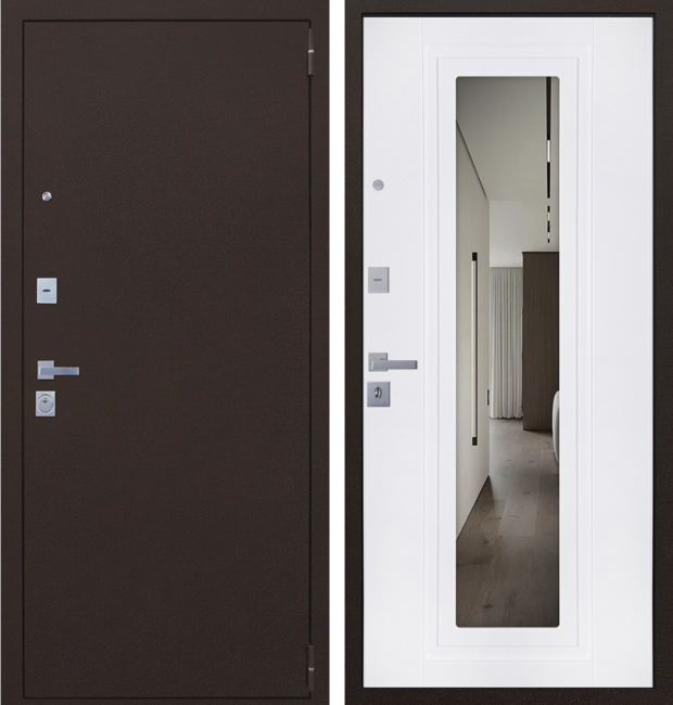 Входная дверь Лидер Белый матовый зеркало